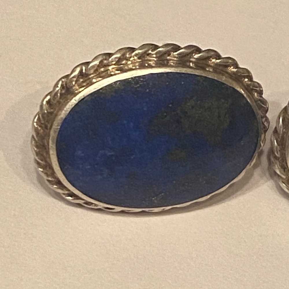 Vintage Sterling Silver &!Blue lapis lazuli  Earr… - image 3