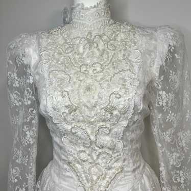 Vtg Jessica McClintock Special Occasion Lace Long Sleeve Drop Waist deals Gown Size M