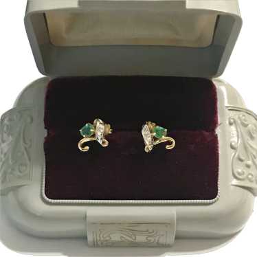 14K Emerald and Diamond Stud Earrings