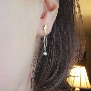 Vintage Dainty Gold Pearl Dainty Drop Earrings - image 1