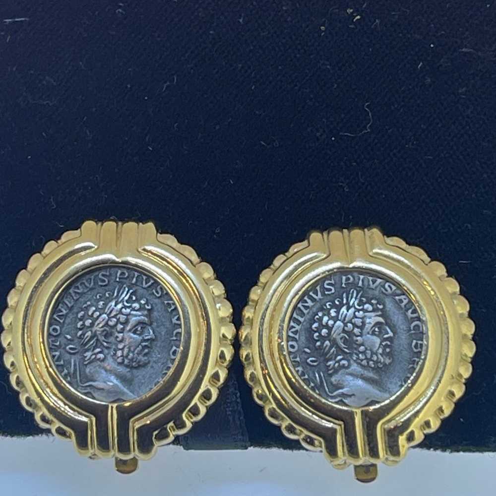 CAROLEE Gold Tone Roman Coin Clip On Earrings Vin… - image 1