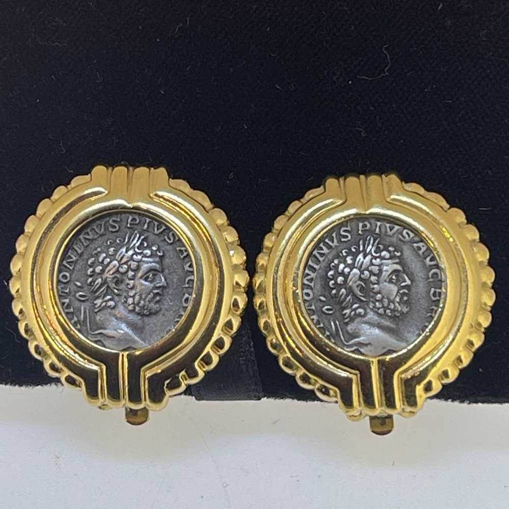 CAROLEE Gold Tone Roman Coin Clip On Earrings Vin… - image 2