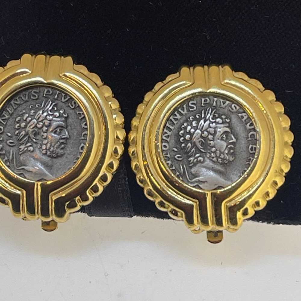 CAROLEE Gold Tone Roman Coin Clip On Earrings Vin… - image 7