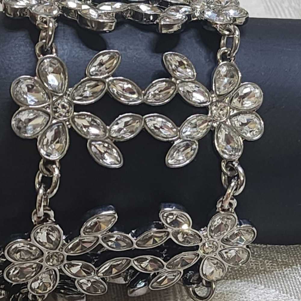 Vintage 70's Silver Tone Crystals Bracelet - image 10