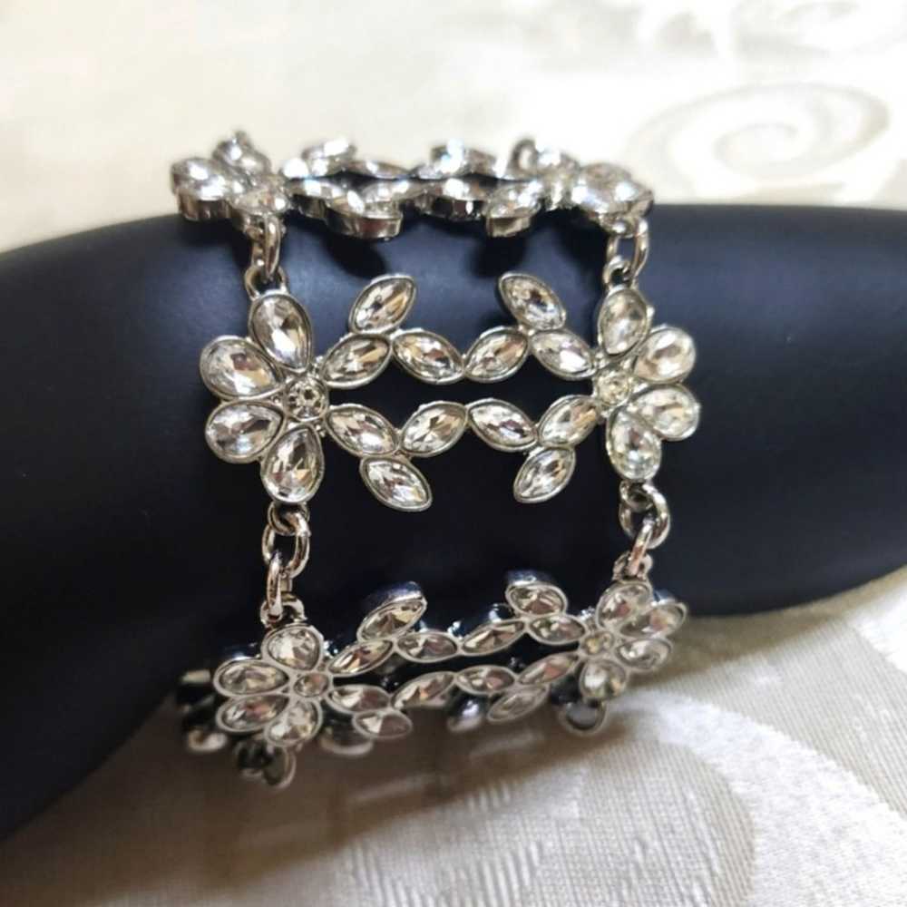 Vintage 70's Silver Tone Crystals Bracelet - image 1