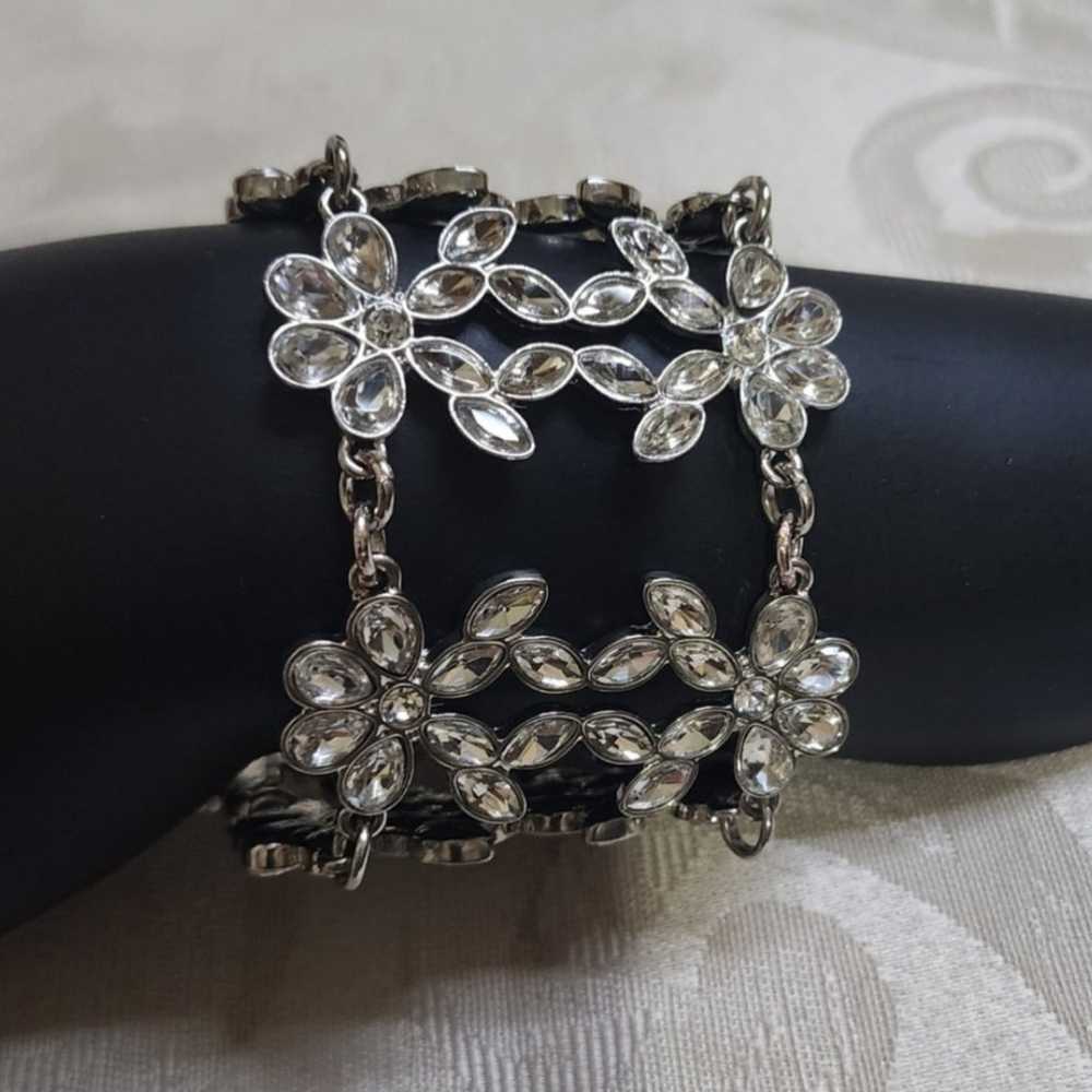 Vintage 70's Silver Tone Crystals Bracelet - image 3