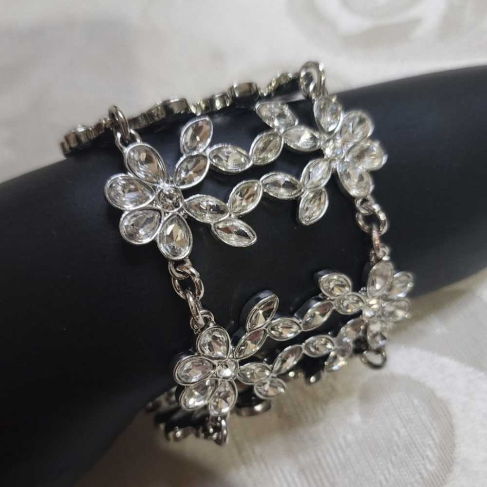 Vintage 70's Silver Tone Crystals Bracelet - image 8