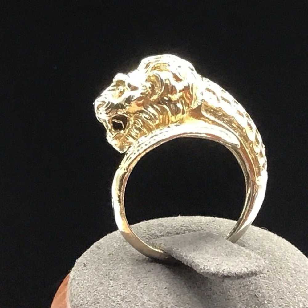 10K Gold Plated 800 Silver Lion Ring 6.5g Size 4.… - image 2