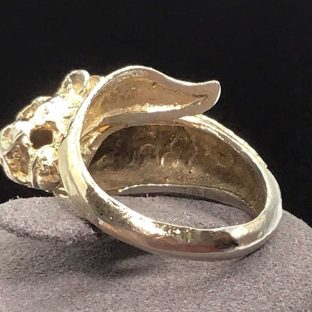 10K Gold Plated 800 Silver Lion Ring 6.5g Size 4.… - image 4