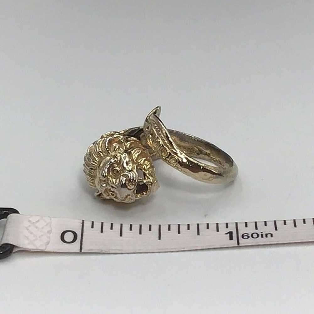 10K Gold Plated 800 Silver Lion Ring 6.5g Size 4.… - image 6