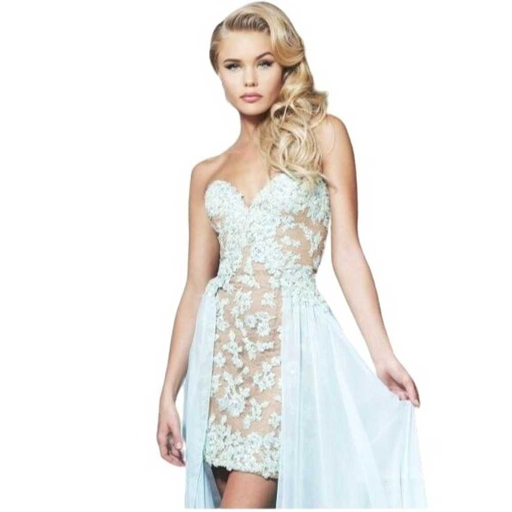 Sherri Hill Aqua Green Strapless Chiffon Pageant … - image 1