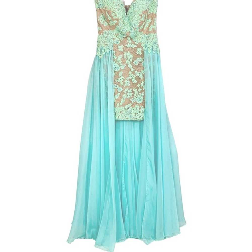 Sherri Hill Aqua Green Strapless Chiffon Pageant … - image 2