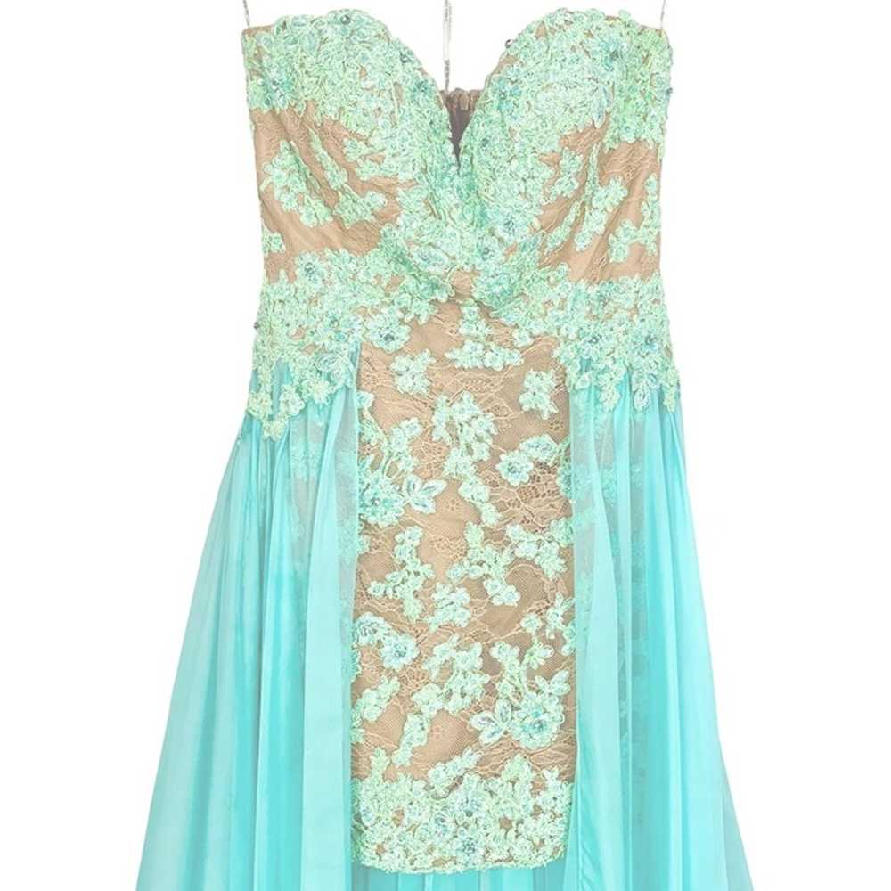 Sherri Hill Aqua Green Strapless Chiffon Pageant … - image 3