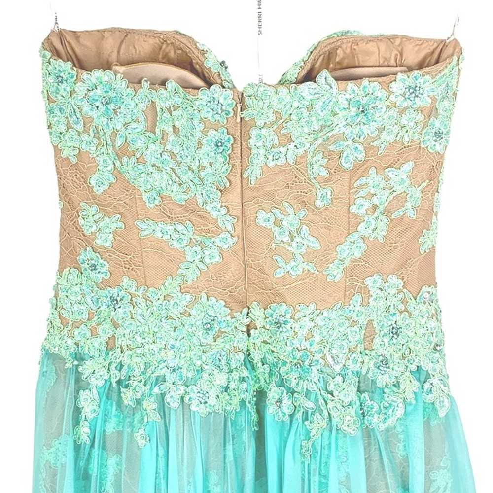 Sherri Hill Aqua Green Strapless Chiffon Pageant … - image 8