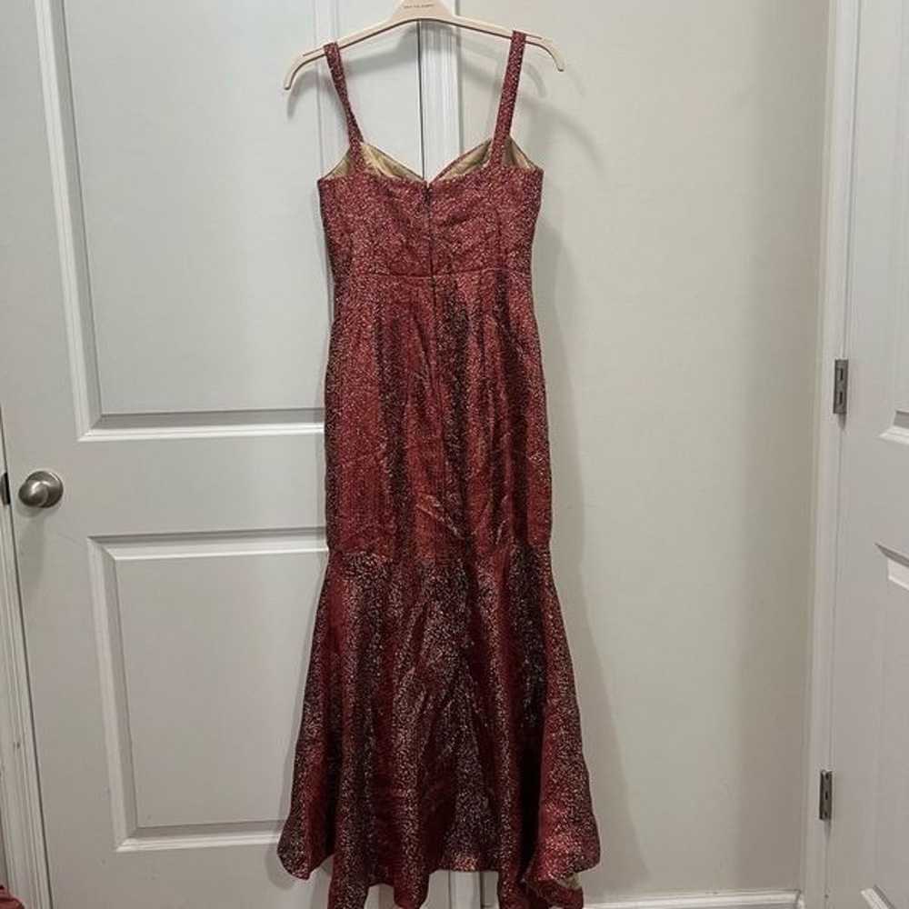 ML Monique Lhuillier Red Metallic High Low Gown S… - image 10