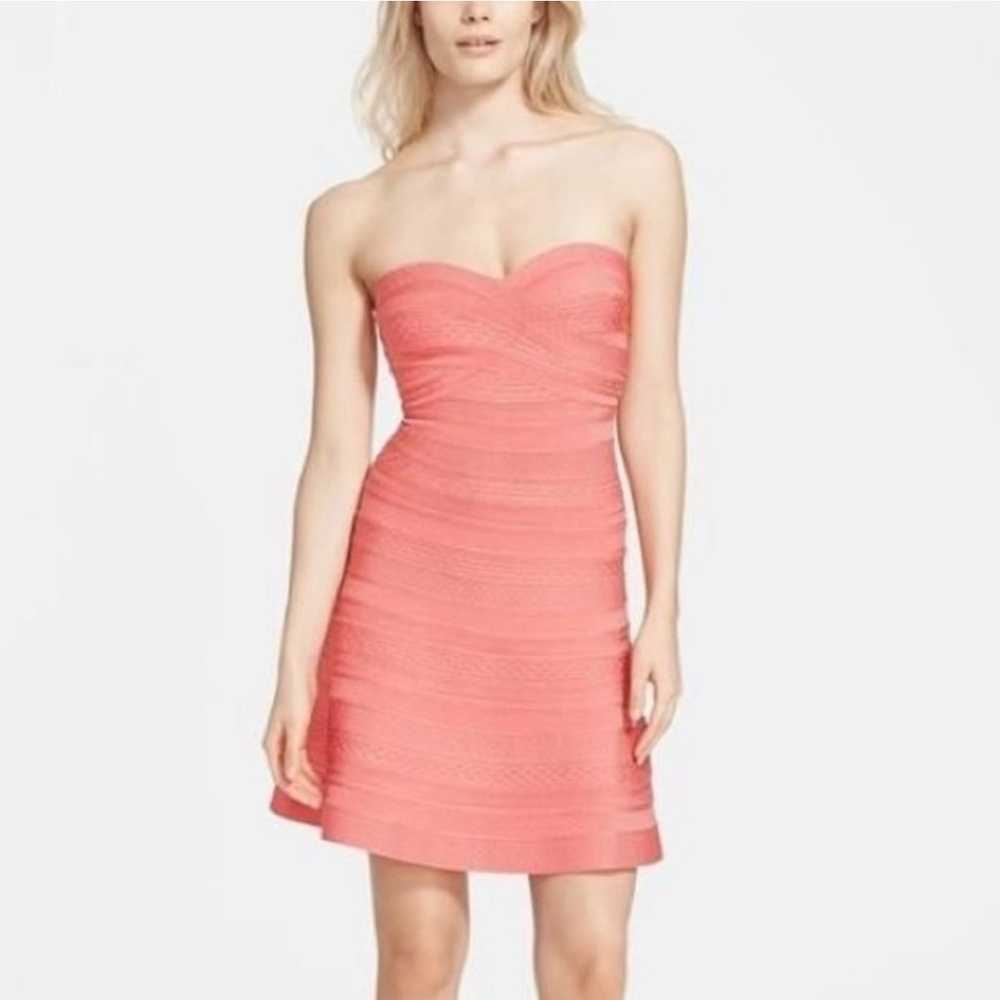 Herve Leger Coral Akari Bandage Cocktail Dress - image 2