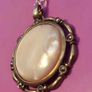 Sterling Pink Mother of Pearl Pendant Necklace - image 1