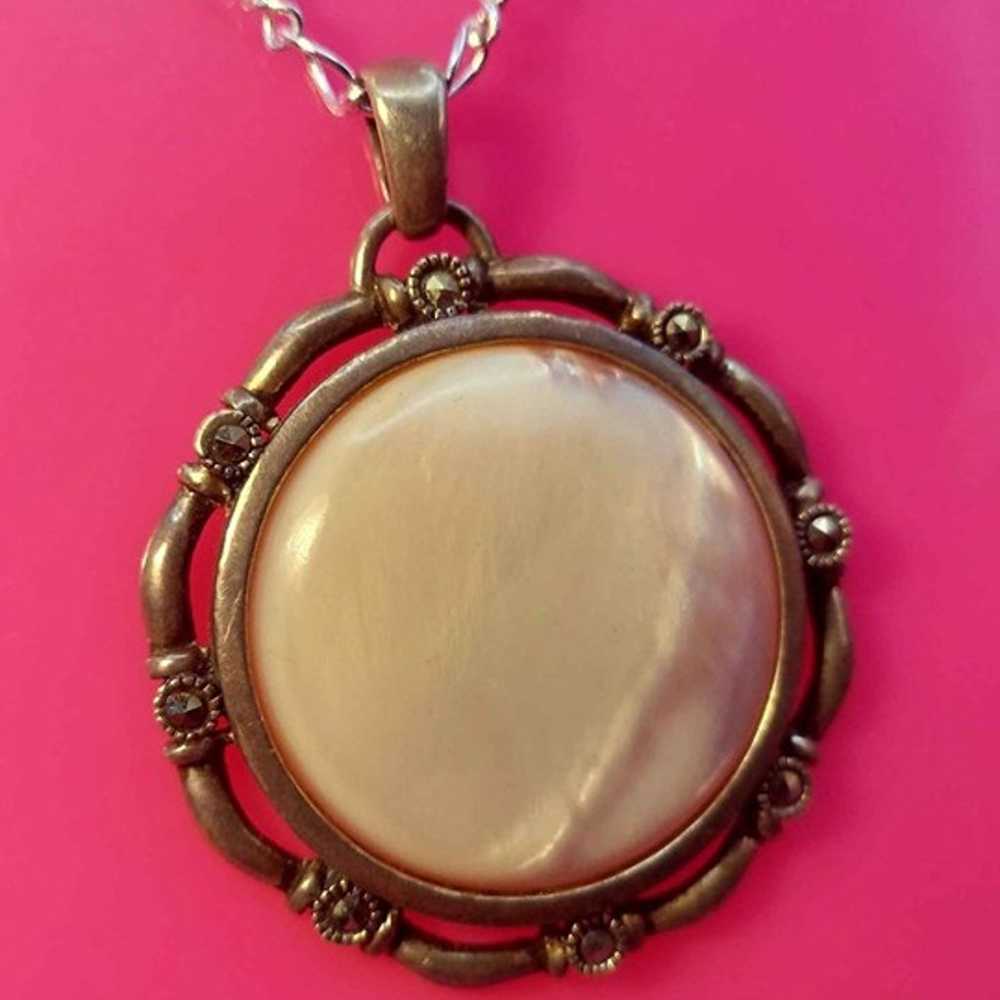 Sterling Pink Mother of Pearl Pendant Necklace - image 2