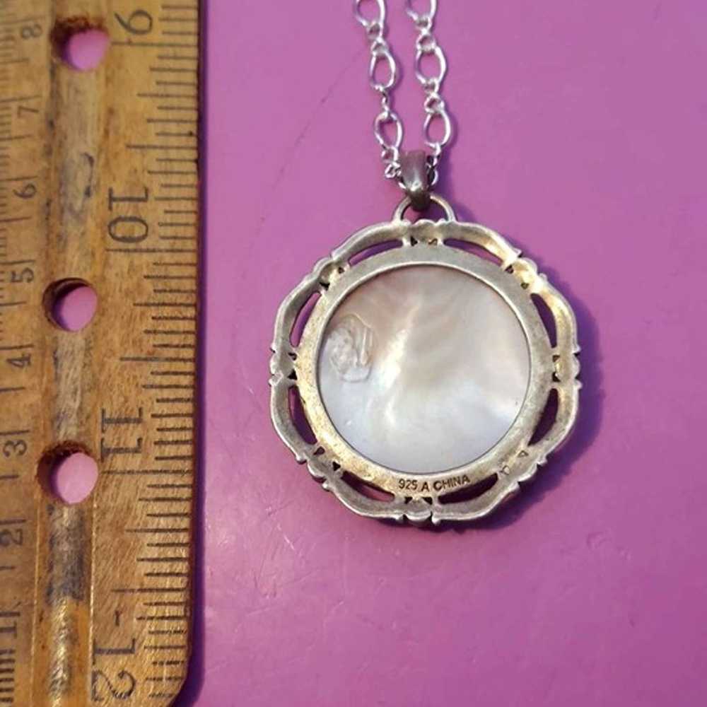 Sterling Pink Mother of Pearl Pendant Necklace - image 3