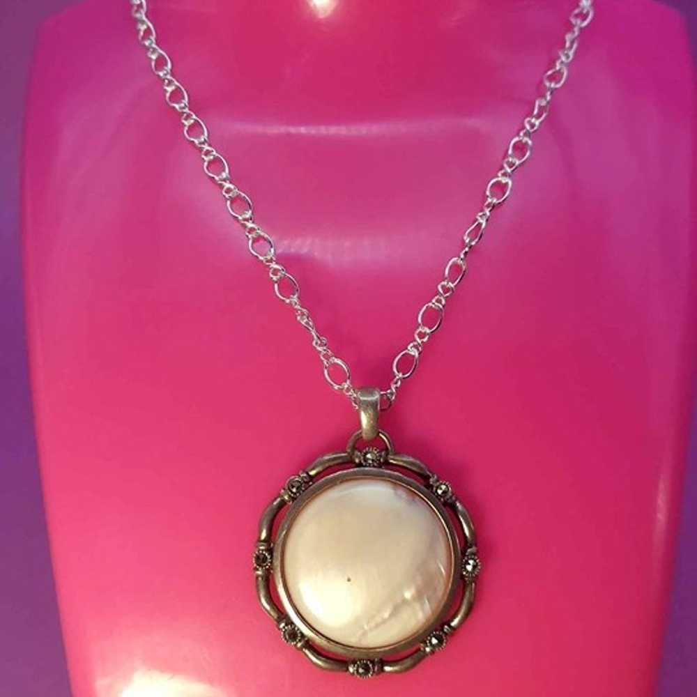 Sterling Pink Mother of Pearl Pendant Necklace - image 4