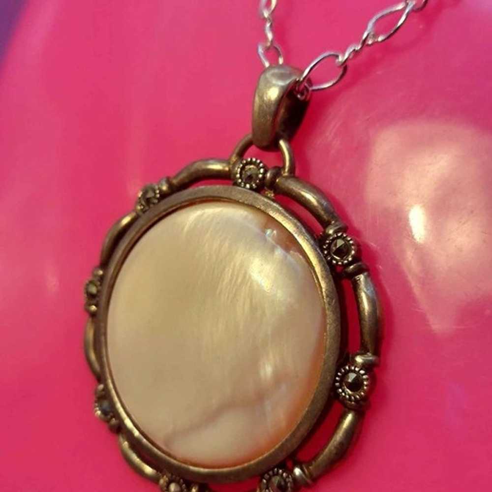 Sterling Pink Mother of Pearl Pendant Necklace - image 5