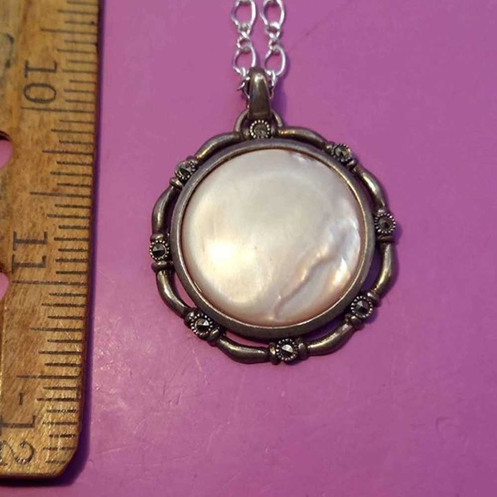 Sterling Pink Mother of Pearl Pendant Necklace - image 6