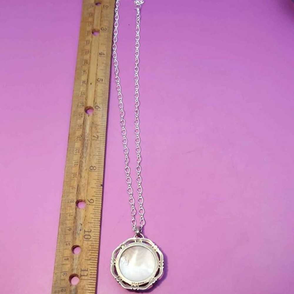 Sterling Pink Mother of Pearl Pendant Necklace - image 7