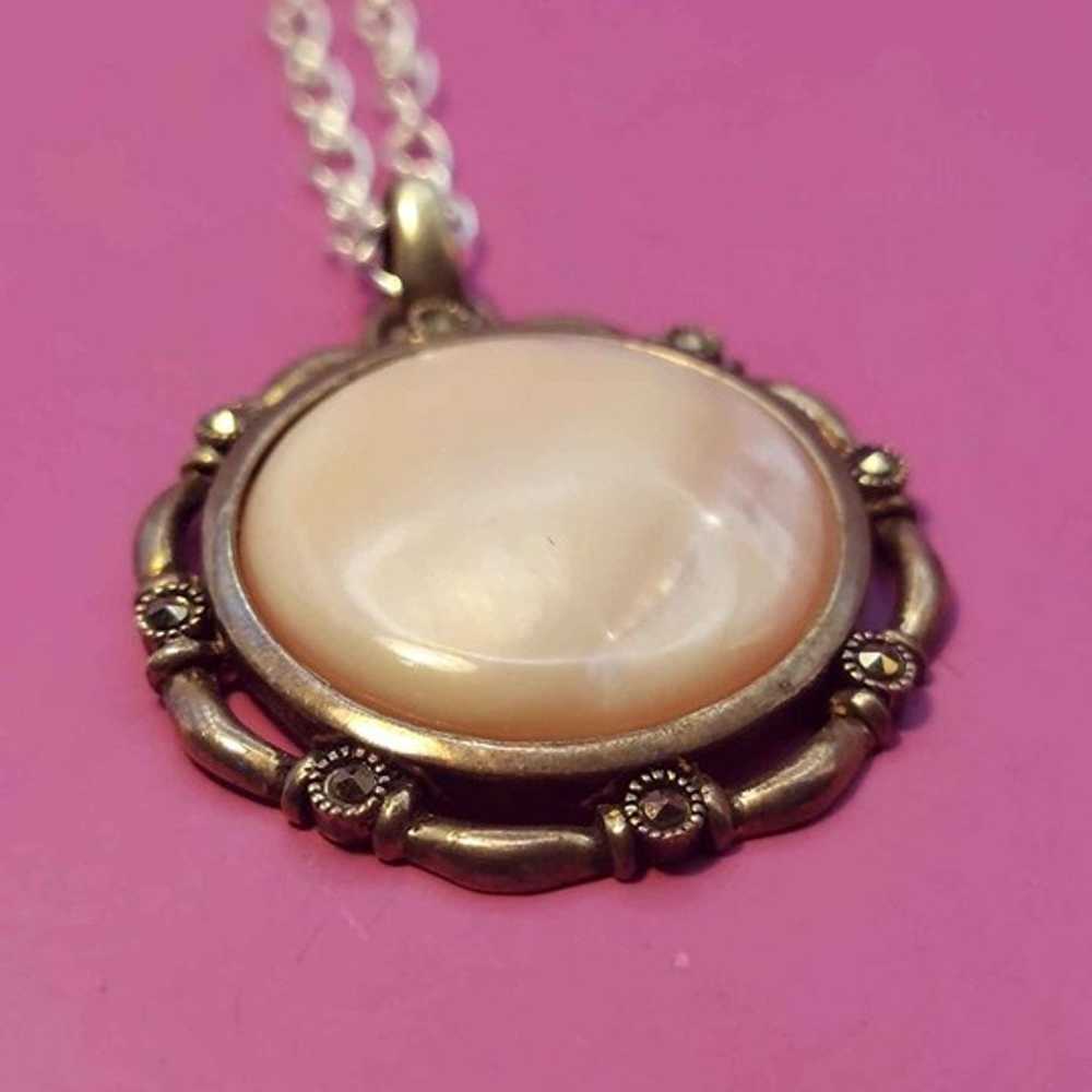 Sterling Pink Mother of Pearl Pendant Necklace - image 8