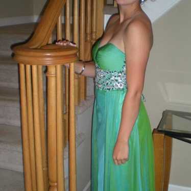 Camille La Vie Turquoise Ombré Strapless Prom Dres