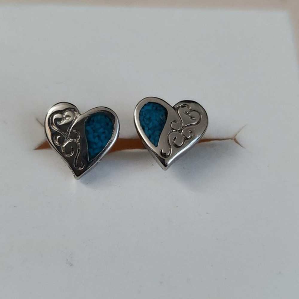 Sterling Silver 925 Crushed Turquoise Half Heart … - image 2