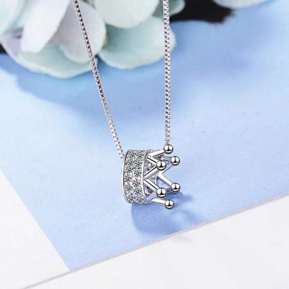 NEW 925 Sterling Silver Diamond Crown Necklace B - image 2