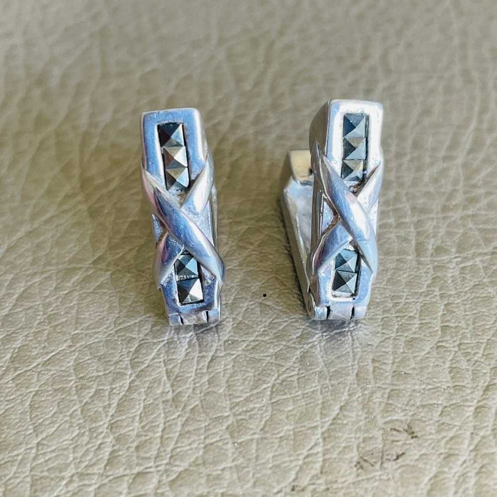 Huggie Hoop Sterling Marcasite Earrings - image 10