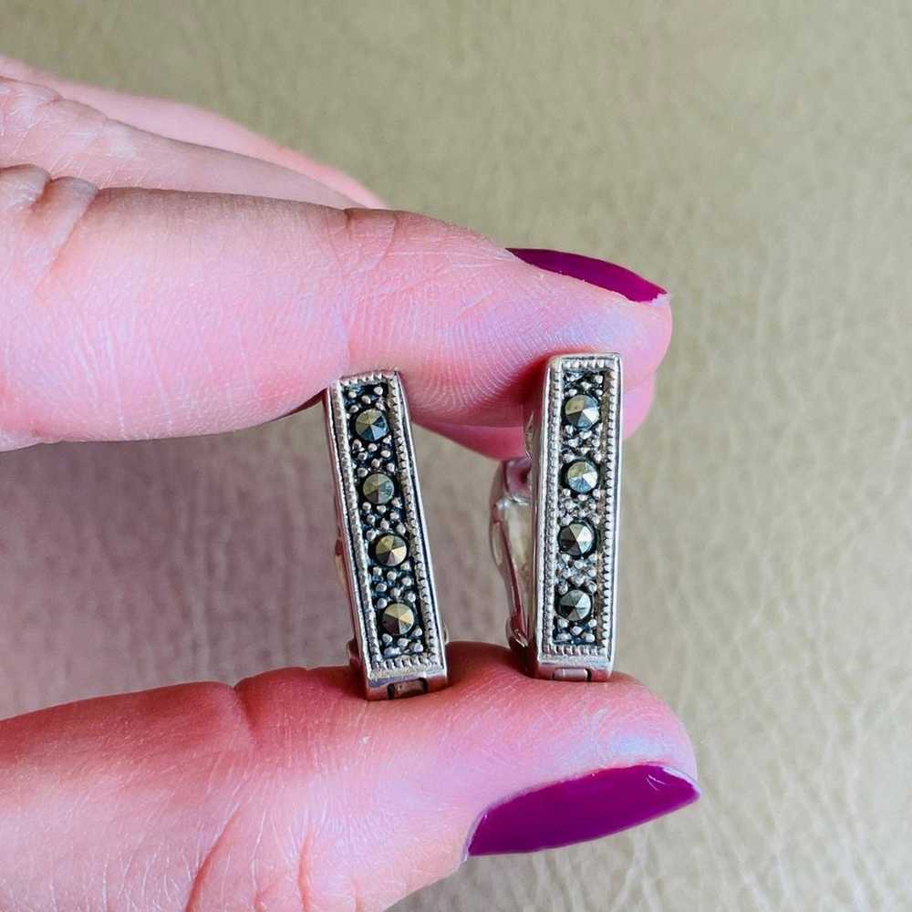 Huggie Hoop Sterling Marcasite Earrings - image 5