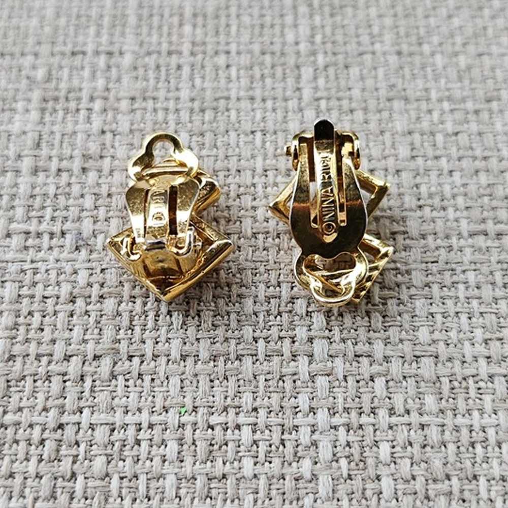 Vintage Nina Ricci Earrings Gold Tone Clip On Stu… - image 10