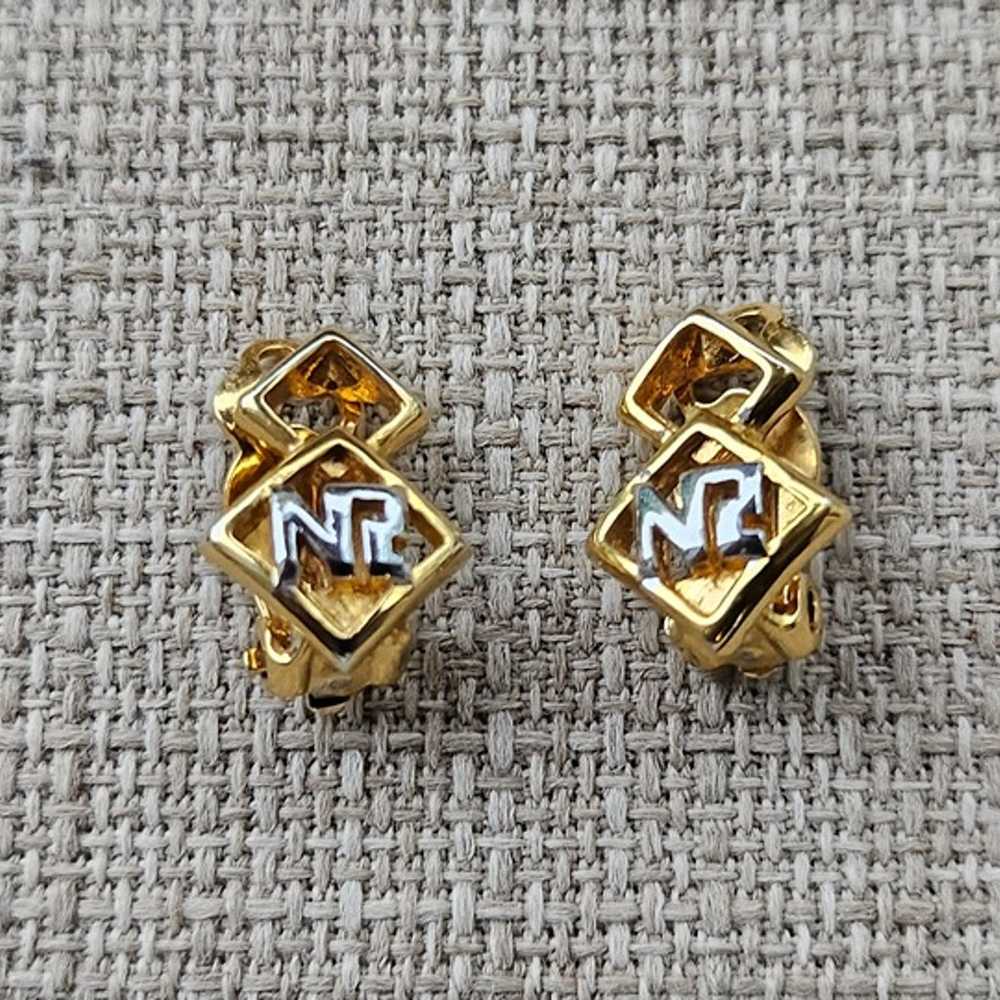 Vintage Nina Ricci Earrings Gold Tone Clip On Stu… - image 1