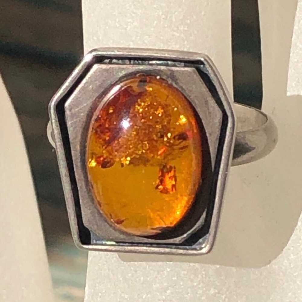 Vintage Amber Sterling Silver Ring 8 - image 1