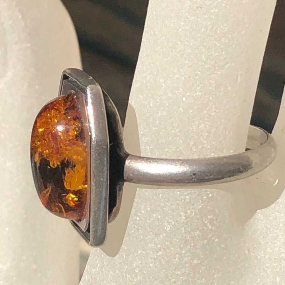 Vintage Amber Sterling Silver Ring 8 - image 2