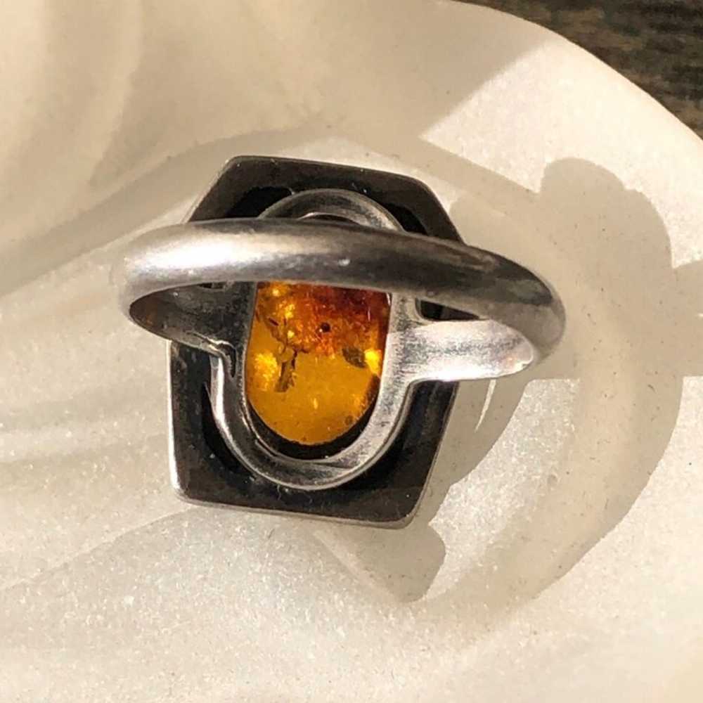 Vintage Amber Sterling Silver Ring 8 - image 3