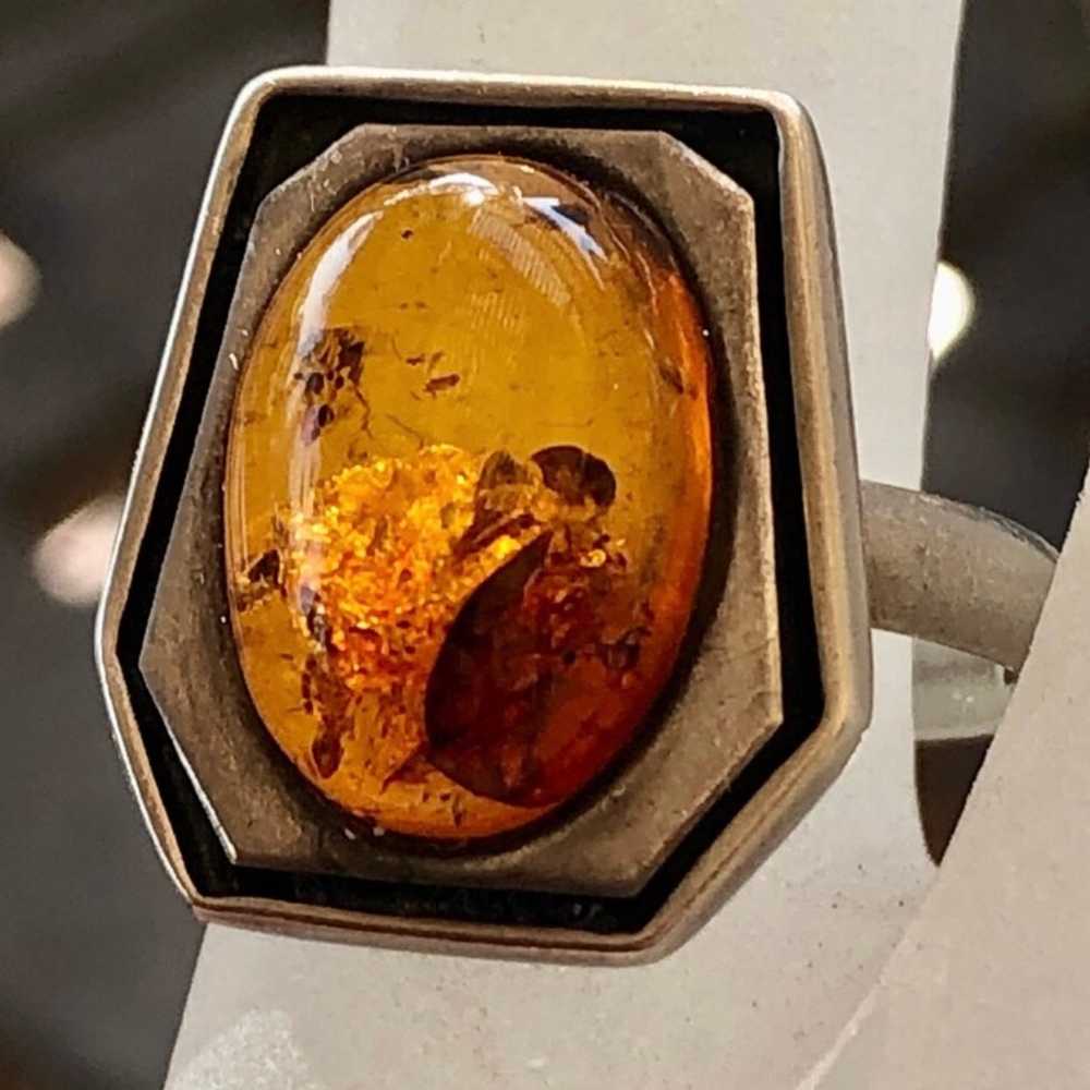 Vintage Amber Sterling Silver Ring 8 - image 9