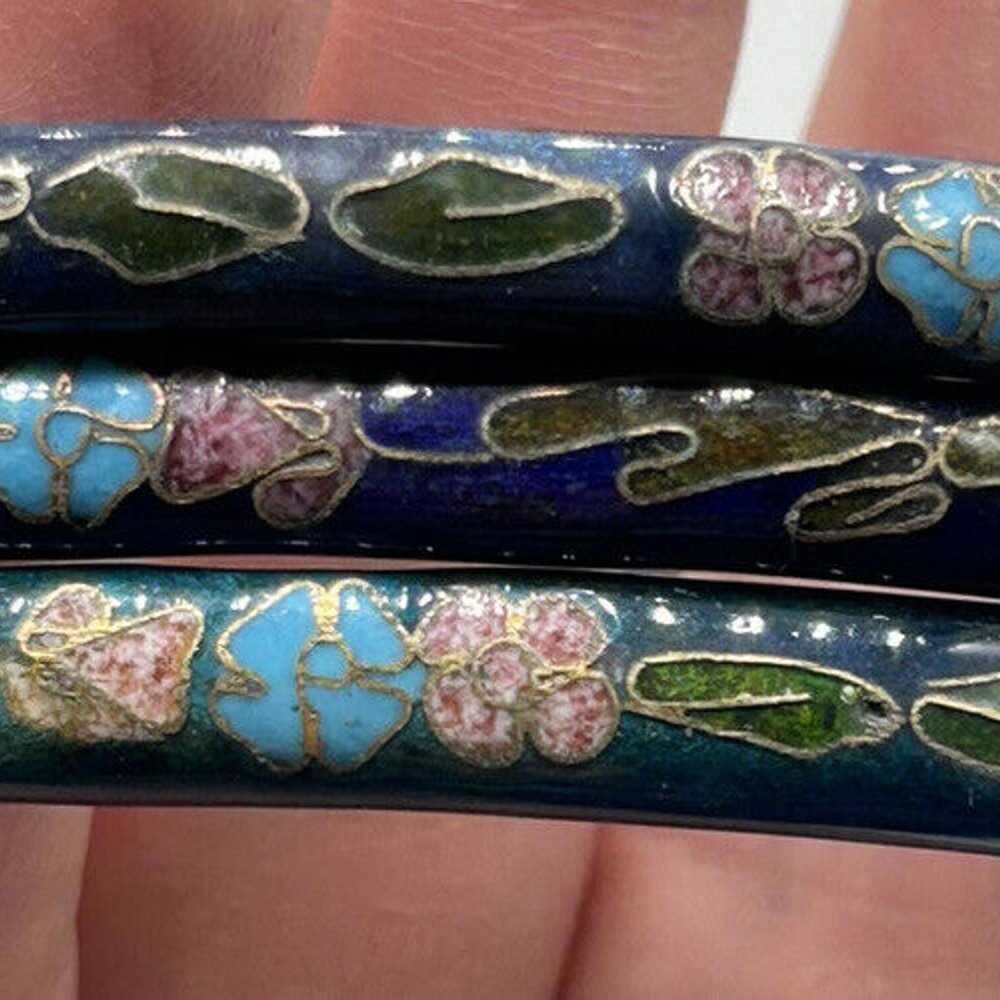 Vintage Asian Cloisonné Braclets Set Of 3 Blue An… - image 1