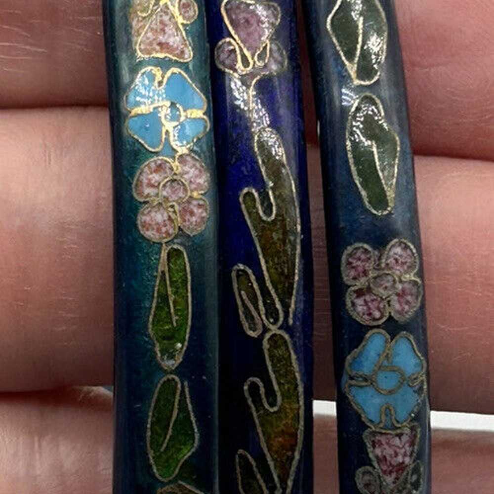 Vintage Asian Cloisonné Braclets Set Of 3 Blue An… - image 3