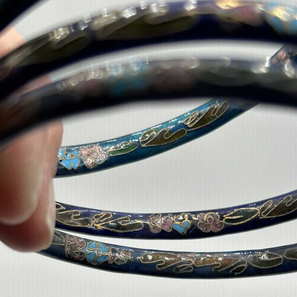 Vintage Asian Cloisonné Braclets Set Of 3 Blue An… - image 5