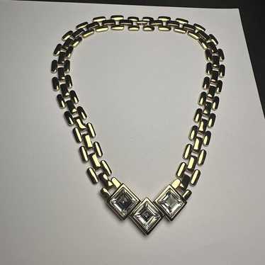 Vintage Napier Gold Tone Rhinestone Chain Necklace