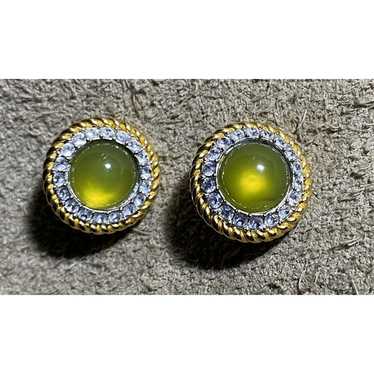 JOAN RIVERS GREEN CRYSTAL GOLDTONE CLIP EARRINGS