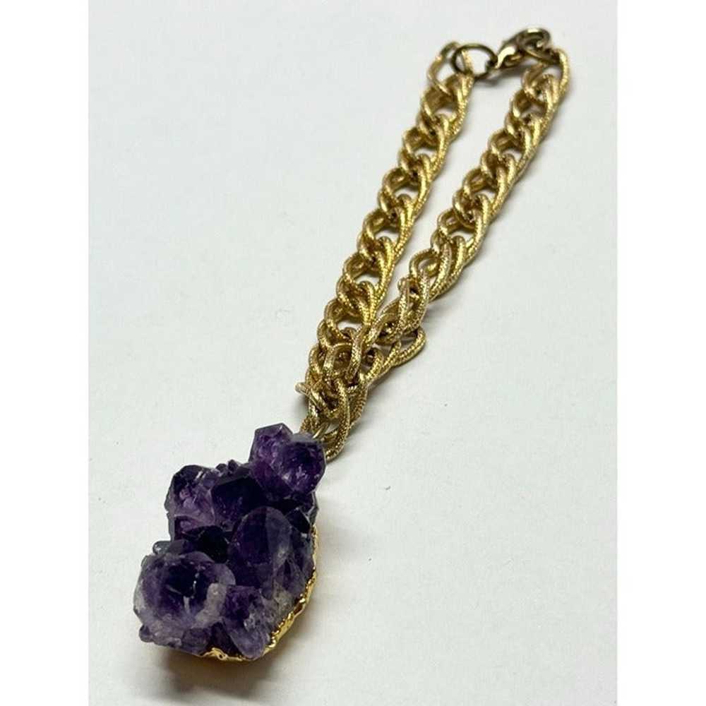 Vintage amethyst stone chunk charm bracelet - image 1