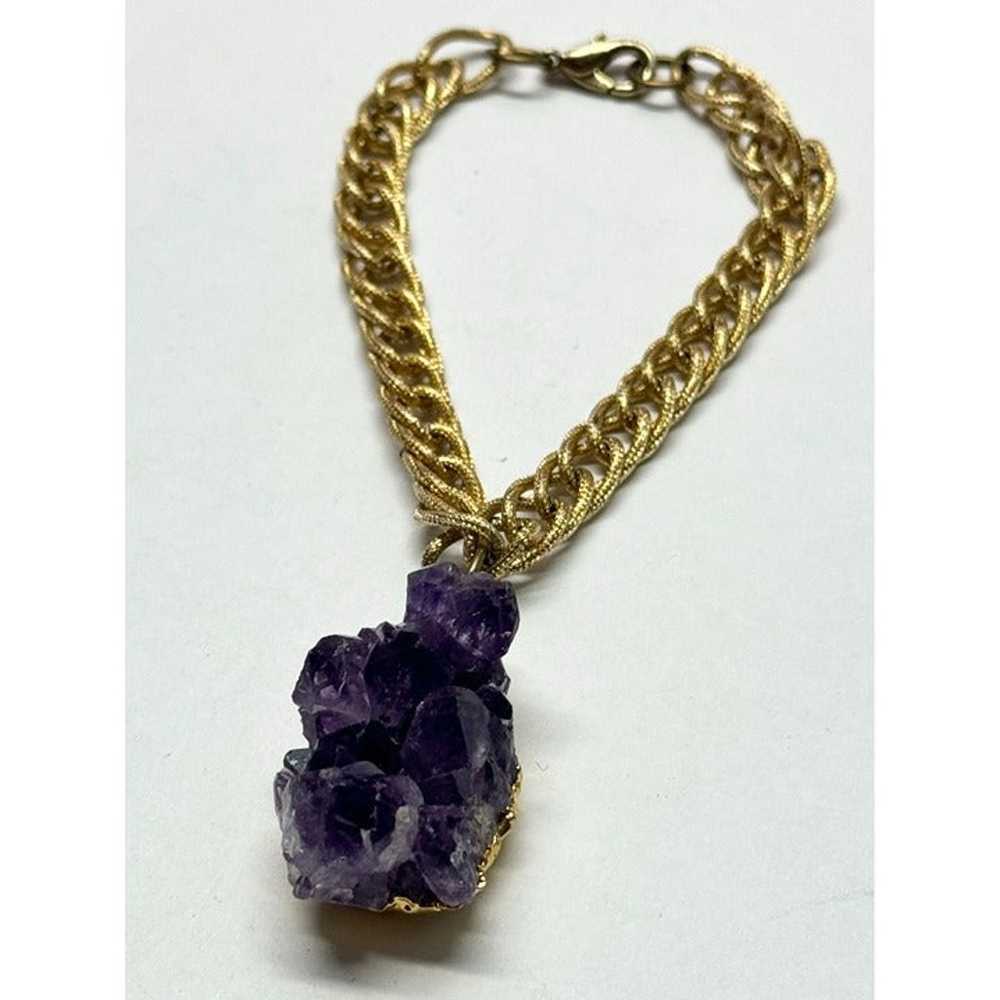 Vintage amethyst stone chunk charm bracelet - image 2