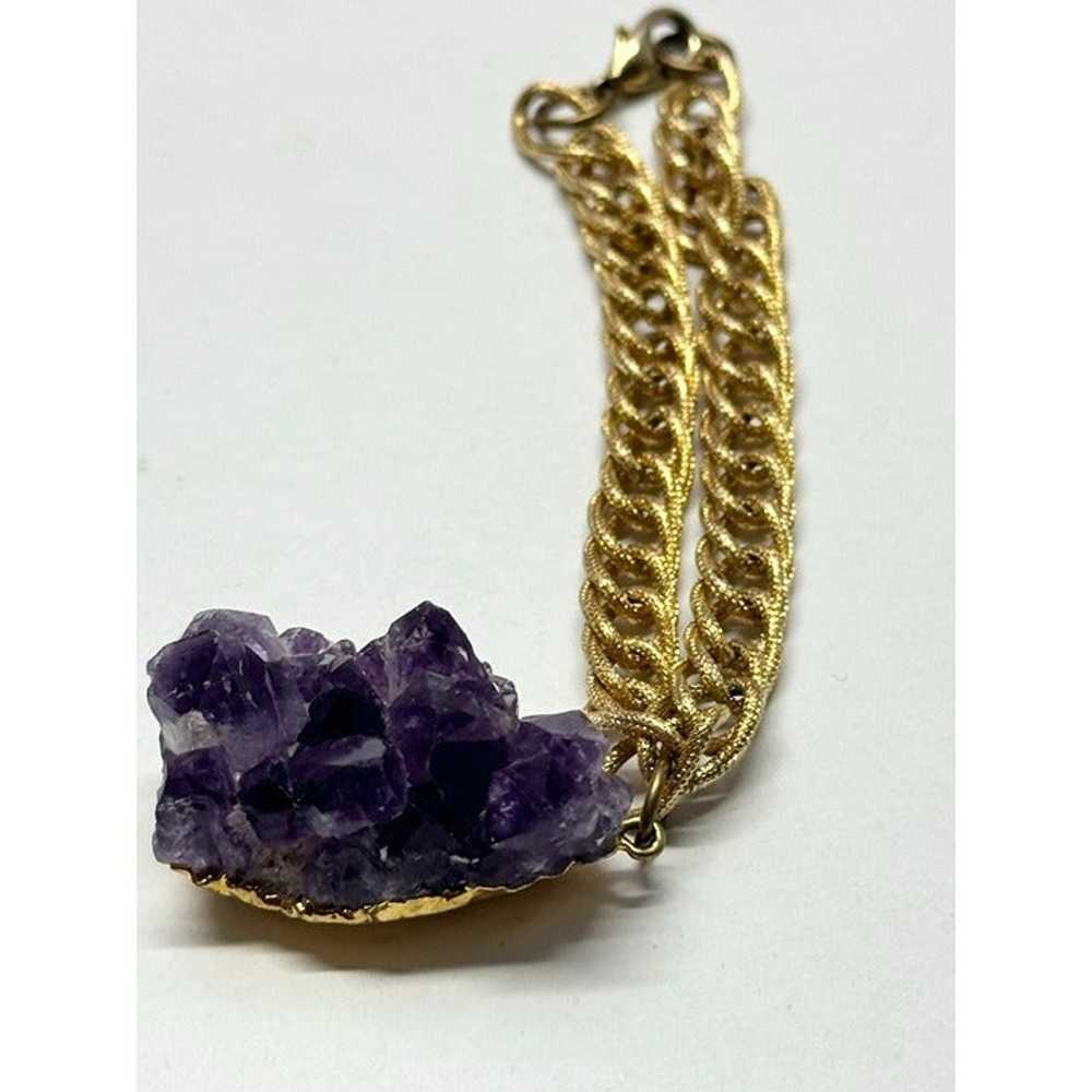 Vintage amethyst stone chunk charm bracelet - image 3