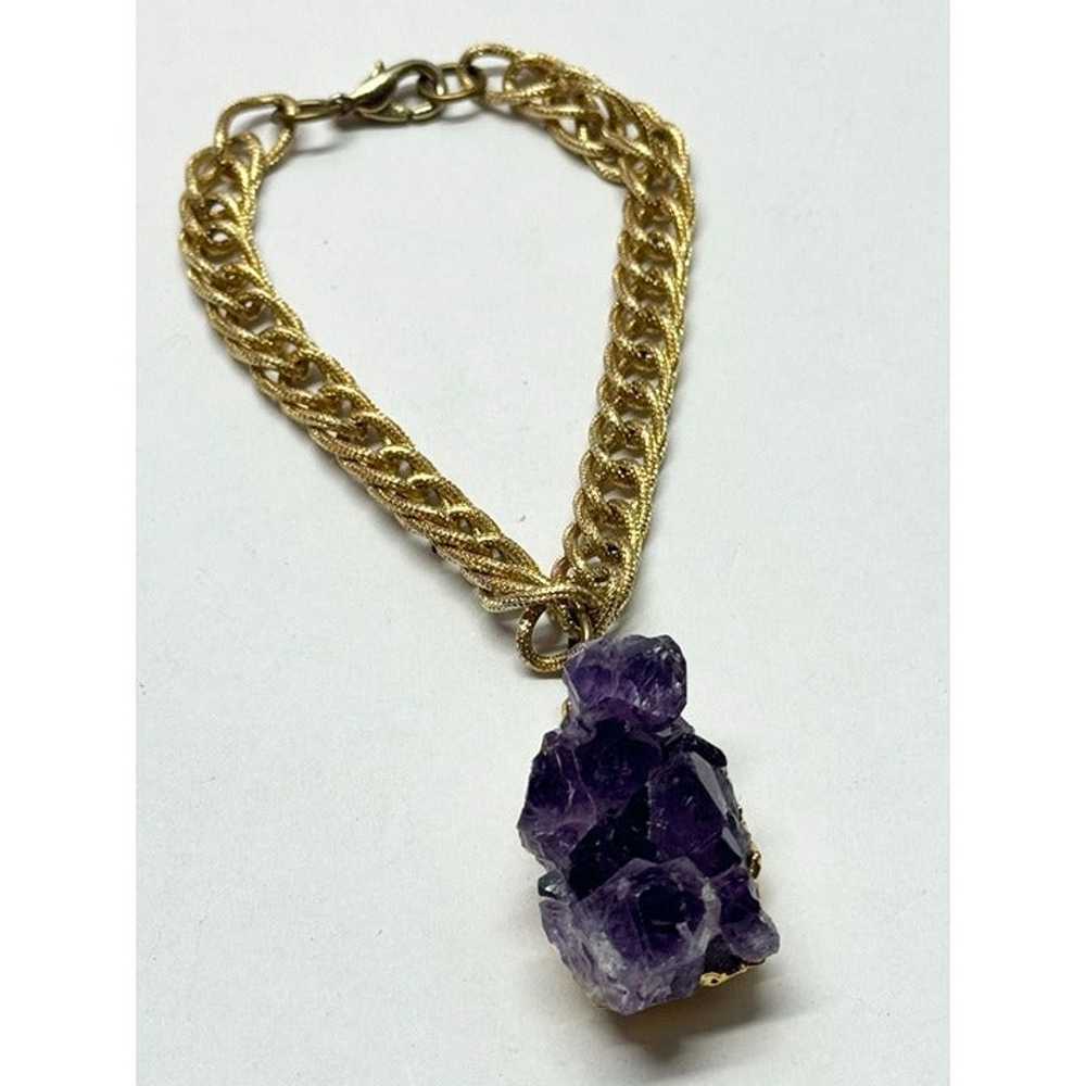 Vintage amethyst stone chunk charm bracelet - image 4