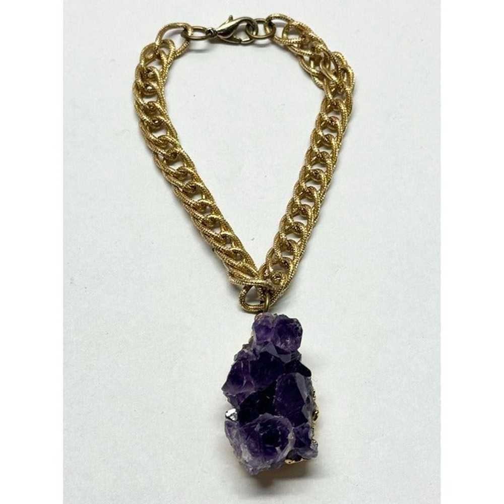 Vintage amethyst stone chunk charm bracelet - image 5