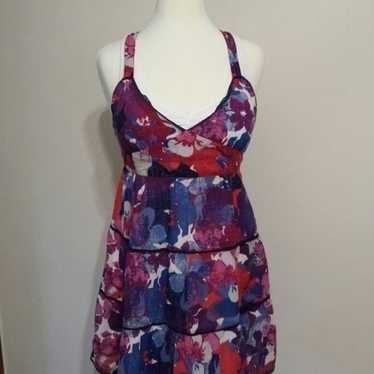 red, white, blue and pink Hawaiian print dress